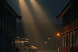 雨夜楼道内两人隔着半扇门对峙的悬疑剧画面